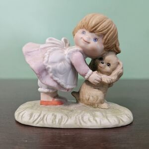 Vintage Lefton Porcelin Girl Hugging A Puppy Dog